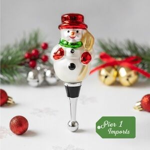 Pier 1 Imports Christmas Snowman Glass Bottle Stopper